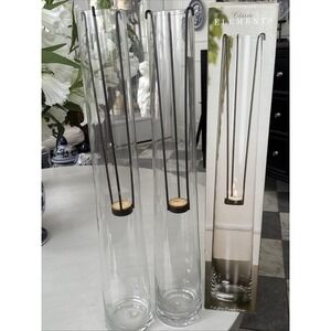 Set Of 2 24" Clear Glass Tealight Votive Tube Candle Holders